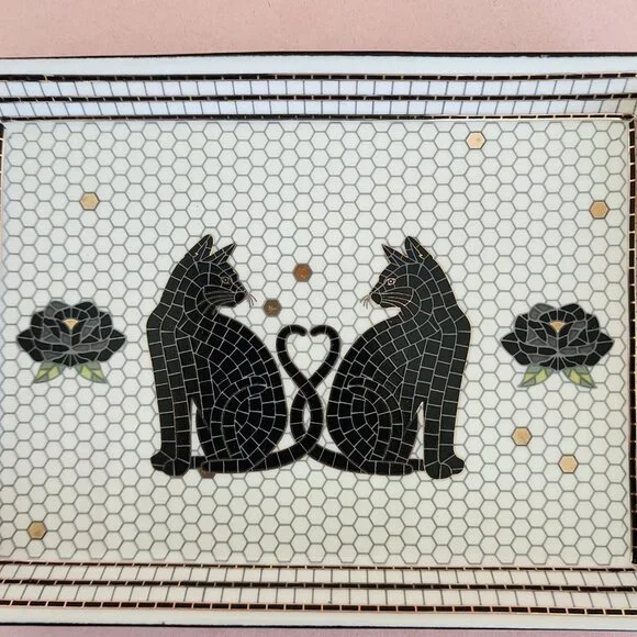 Anthropologie Bistro Tile Vanity Tray Cat Halloween NEW - Picture 9 of 10